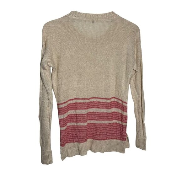 Margaret O'leary Beige & Red Striped Knit Sweater W/ Pocket Womens size small - Picture 2 of 7